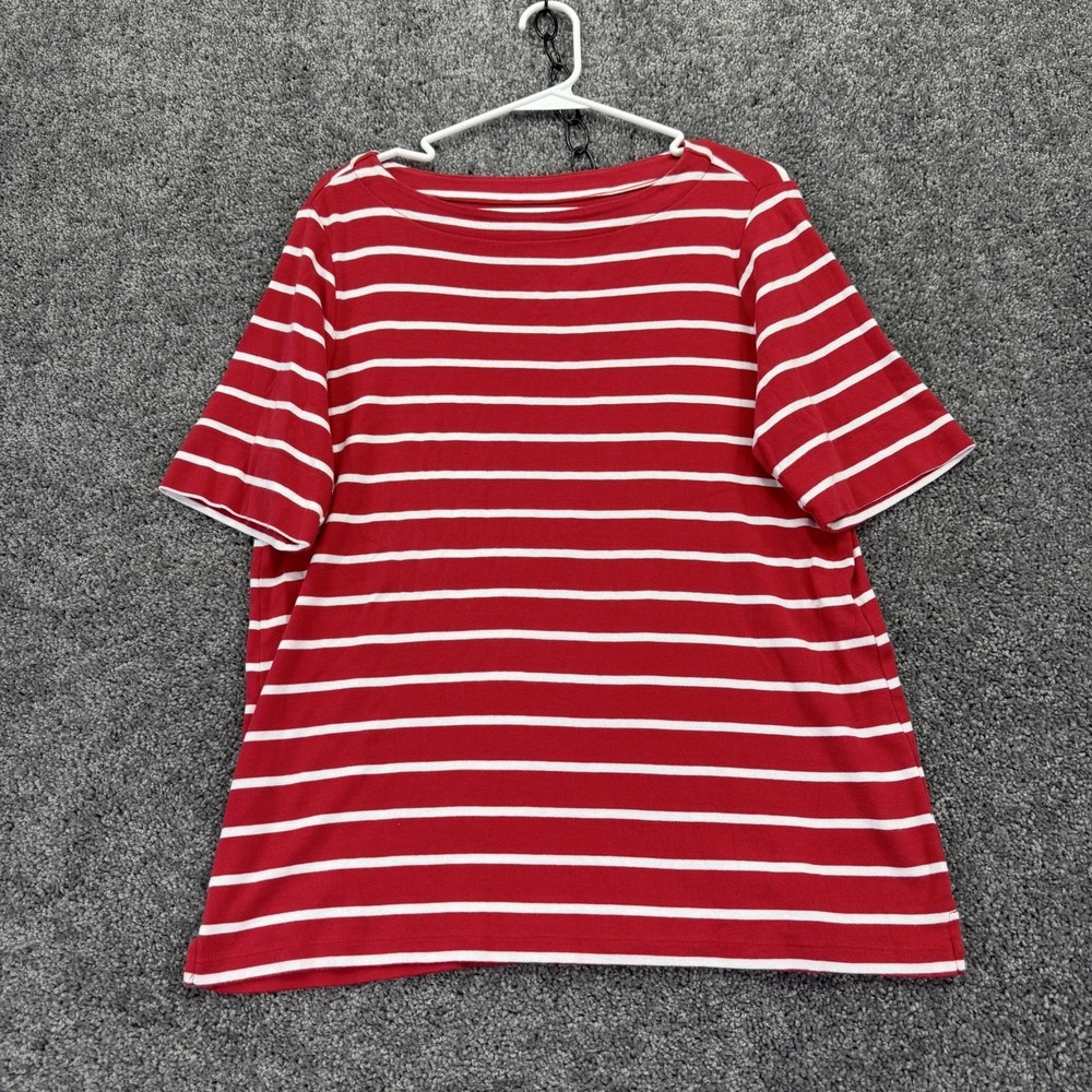 CJ Banks Shirt Womens X Red White Striped Short Sleeve Boat Neck Casual Top